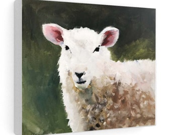 キャンバス油絵　　専用　旅をするサフォーク羊　岩山を越えて　小さめキャンバス 羊の絵画アートプリント：キャンバスに描かれた農場の動物の肖像画
