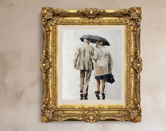 Couple in Rain Art Print: Fine Art Oil Painting by James Coates