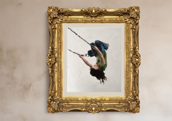 ブランコに乗る少女 - 絵画 - ポスター - ウォールアート