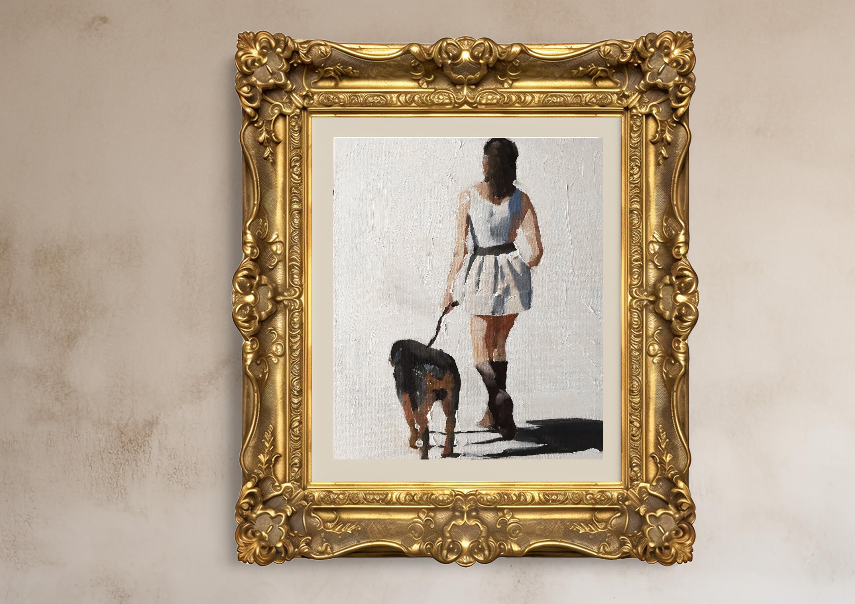 犬と女性のアートプリント 少女と犬のアートプリント、女性の肖像画、ジェームズ・コーツ