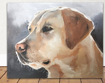Golden Labrador Dog Art Print, Oil Painting Style