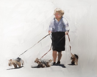 Dame mit Hunden, Original Ölgemälde von James Coates