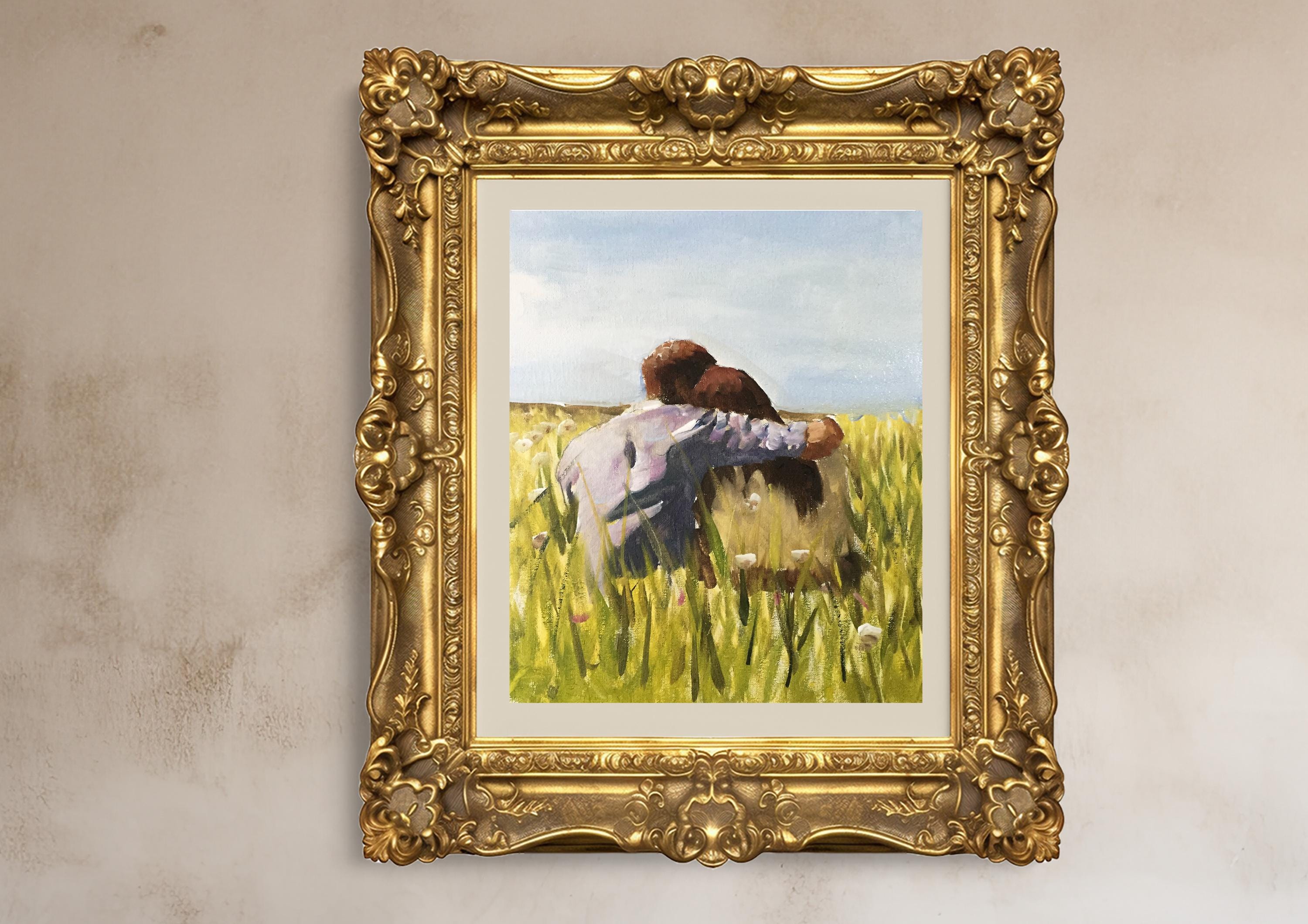 Couple in Field Art Print: Original Oil Painting by James Coates