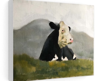 Cow Painting, Original Oil, Farmhouse Wall Art