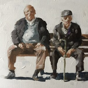 Men on bench , Painting, Poster, Wall art , Canvas Print - Fine Art - from original oil painting by James Coates