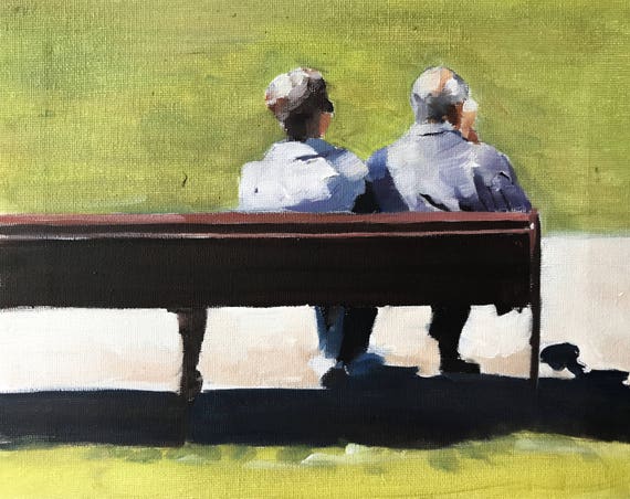Couple on Bench Art Print: Original Oil Painting by James Coates
