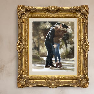 Couple Embracing Art Print: Fine Art Oil Painting by James Coates image 1