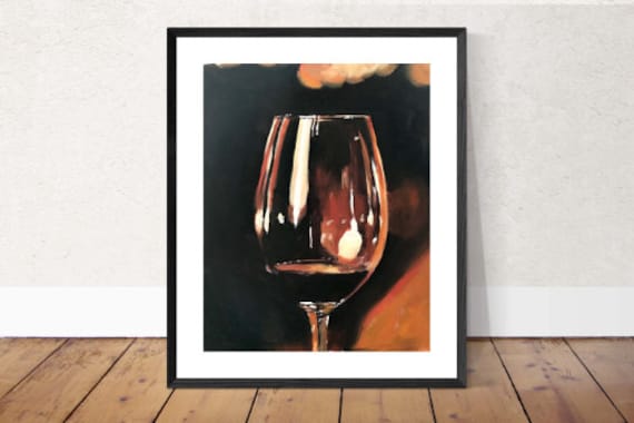ワイングラスの静物画アートプリント：オリジナル油絵 - Etsy 日本