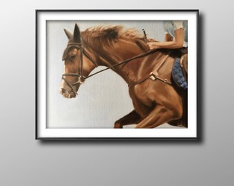 Horse Racing Art Print: Original Oil Painting on Canvas