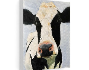 Cow Portrait Print, Farmhouse Wall Art, Original Oil Painting