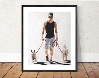 Dog Walker Kunstdruck, modernes Ölgemälde von James Coates