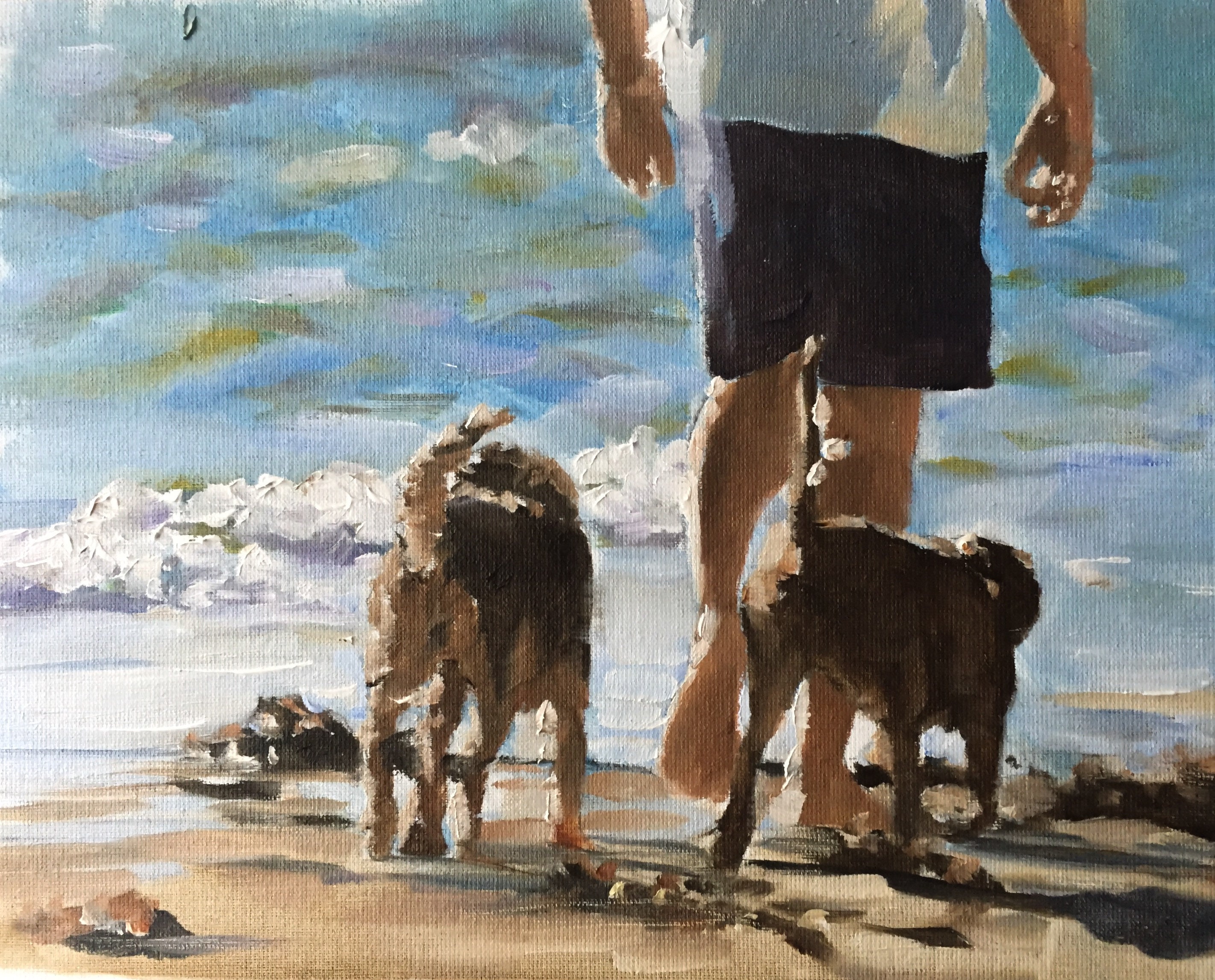 Man Walking Dogs On Beach Painting man Dog Art PRINT Man with Etsy