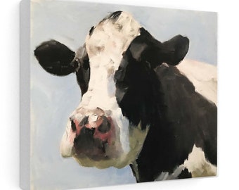 Holstein Cow Painting, Farmhouse Wall Art, Original Oil Print
