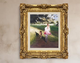 子供と犬の絵画：オリジナルの具象芸術、6x8のミニ油絵 - Etsy 日本