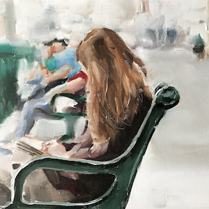 Woman on bench Painting, PRINTS, Canvas, Posters, Commissions, Fine Art - from original oil painting by James Coates