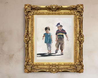 弟 - ウィリアム・アドルフ・ブグロー手描き油絵複製、風景画の中の