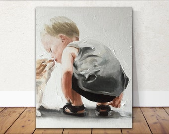 Boy and cat Painting, Poster, Prints, Originals, Commissions - Fine Art - from original oil painting by James Coates