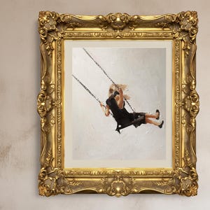 ブランコに乗る少女の絵画：ファインアートプリント、キャンバス