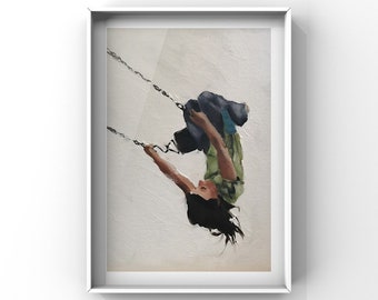 Girl on swing - Painting - Poster - Wall art - Canvas Print - Fine Art - from original oil painting by James Coates