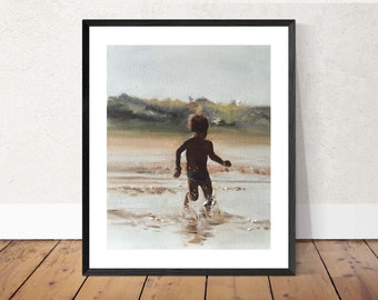 Boy on beach, Painting Beach art, Beach Prints , Fine Art - from original oil painting by James Coates