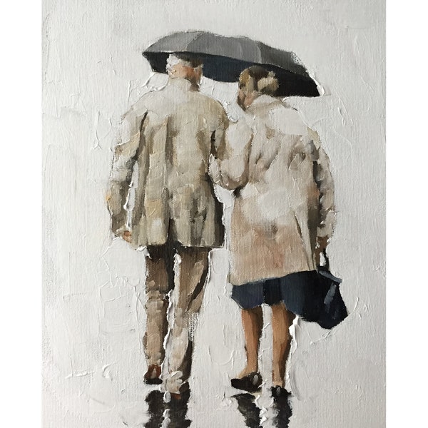 Couple in the rain Painting, Posters, Prints, Wall art, commissions, Fine Art - from original oil painting by James Coates