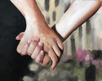 Hands Love Painting: Couple Holding Hands Art Print or Canvas