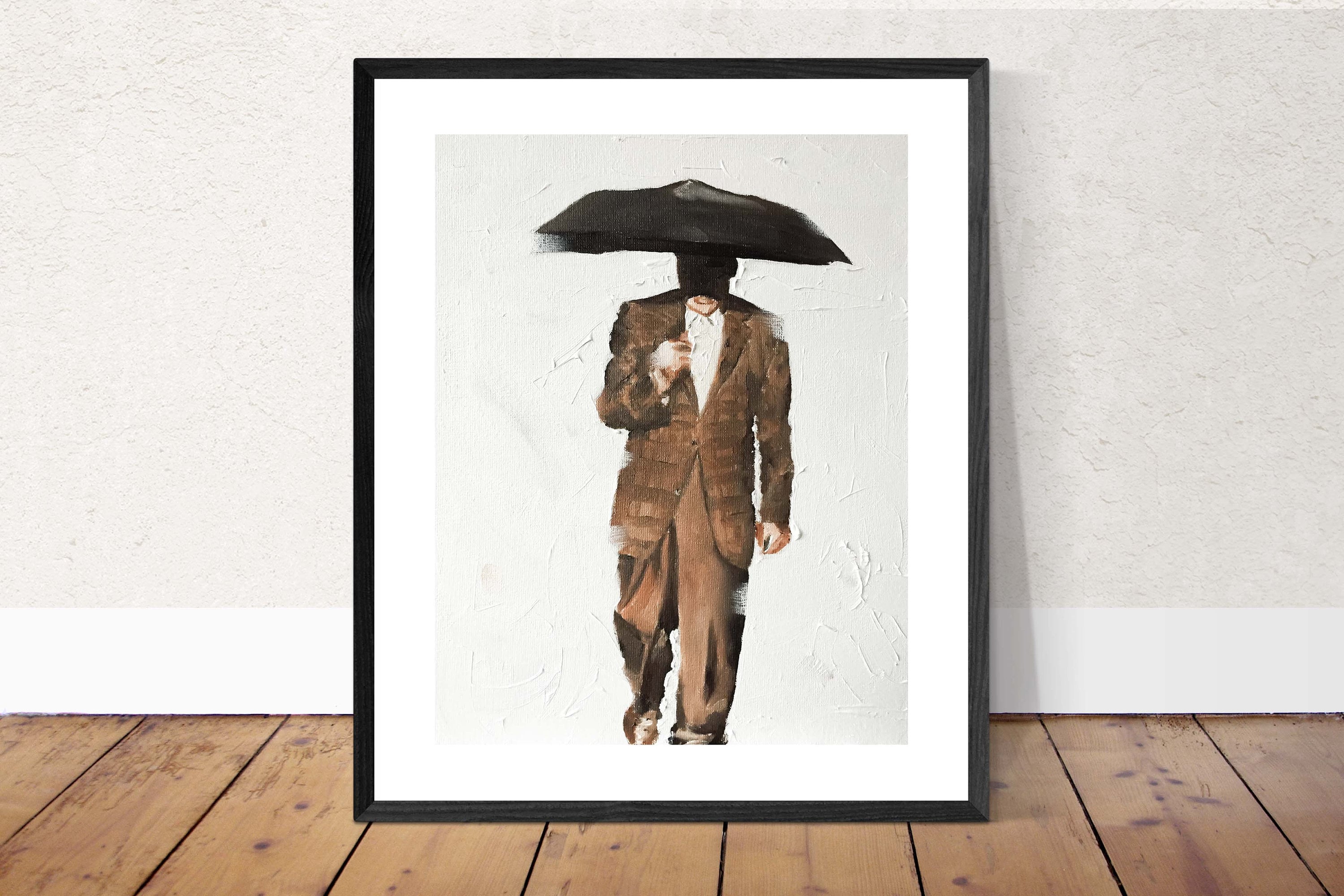 傘を持った男の絵画：ファインアートプリントまたはキャンバス - Etsy 日本