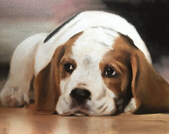 Beagle Dog Art Print: origineel olieverfschilderij op canvas