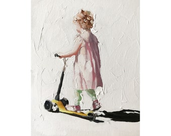 Girl on scooter Painting, Poster, Prints, Originals, commissions - Fine Art - from original oil painting by James Coates