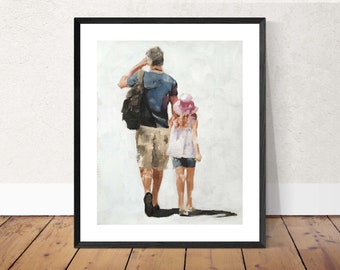 Daddy and Daughter Art Print, Family Portrait, Father Child Painting