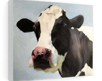 Cow Art Print, Original Oil Painting on Canvas, Farmhouse Decor