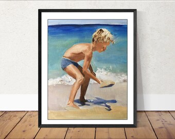Child on beach Painting, Poster, Wall art , Print, Fine Art - from original oil painting by James Coates