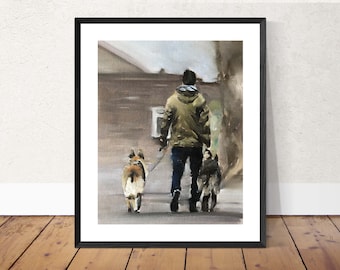 Man and dogs - Painting  -Dog art - Dog Prints - Fine Art - from original oil painting by James Coates