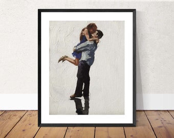 Embracing Couple Oil Painting Print – Romantic Fine Art Poster