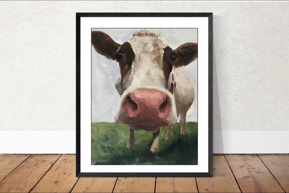 牛の絵画版画：農家の動物肖像画 - Etsy 日本