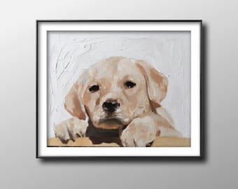 Labrador Puppy Art Print: Dog Oil Painting on Canvas