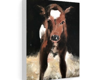 Cow Painting, Farmhouse Wall Art, Original Oil Painting