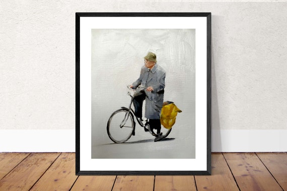 Man Riding Bike Painting PRINTS Canvas Poster Commissions Fine Art From Original Oil Painting by James Coates Etsy UK