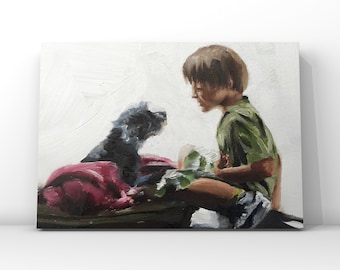 Boy and Dog Oil Painting Art Print – James Coates Fine Art