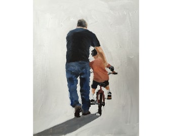 Daddy and son -Bicycle Painting - Cycling art - Cycling Poster - Cycling Print - Fine Art - from original oil painting by James Coates