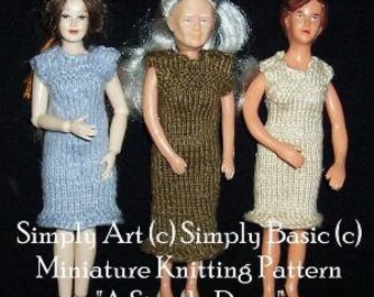 Simply Art © Simply Basic © Patrón de tejido de muñeca en miniatura "Un vestido simple" para una muñeca femenina de 5-3/4 pulgadas, escala 1:12