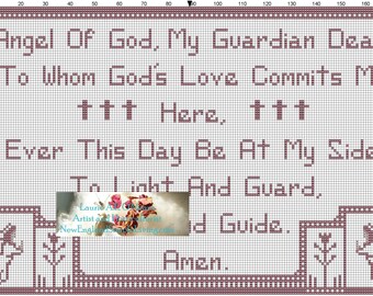 Gráfico de patrones de muestrario "Oración del ángel guardián" de Simply Art © Cross Stitch