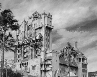 Hollywood Tower Hotel Black and White Photograph: Twilight Zone Art