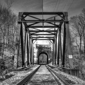 Railroad Bridge Photo Print: Black and White Industrial Wall Art