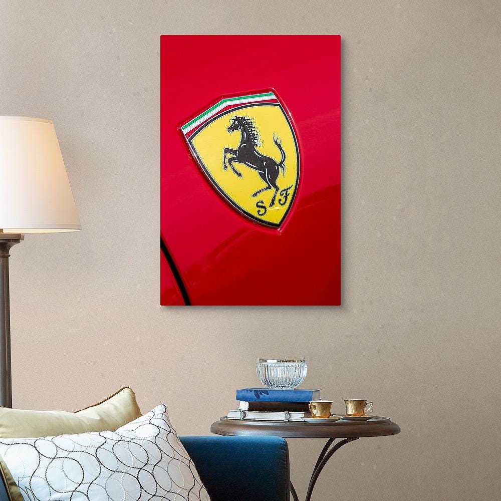 Red Ferrari Logo Print, Man Cave Decor, Ferrari Logo