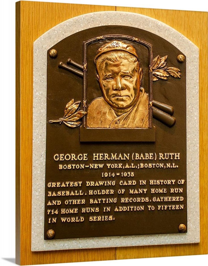 Babe Ruth Hall of Fame Plaque, New York Yankee Gift, Babe Ruth Canvas ...