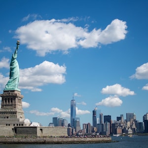 NYC skyline print, Statue of Liberty, nyc wall art, World Trade Center, fine art print, urban wall art, New York Harbor, nyc skyscrapers