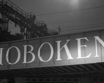 Bordafdruk Hoboken: zwart-witte industriële muurkunst