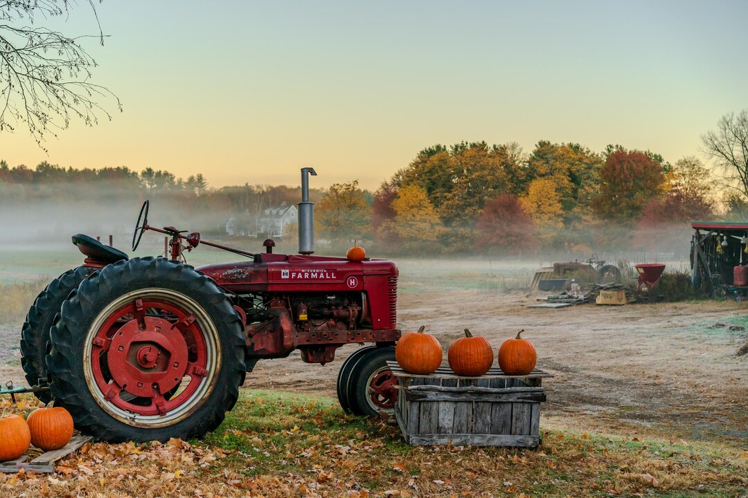 Connecticut Farmhouse Tractor Canvas Art: Fall Foliage Photography - Etsy