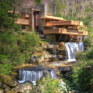 Fallingwater print, fallingwater house, Frank Lloyd Wright art, Fallingwater art, Architecture print, architect gift, housewarming gift